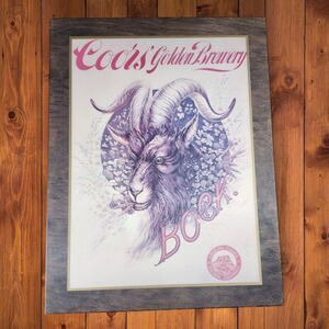 Vintage Coors Golden Brewery Bock Beer Plaque Wood Mounted Goat Art Bar Decor